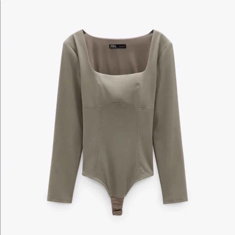 Zara Women's Beige Long Sleeve Structured Bodysuit